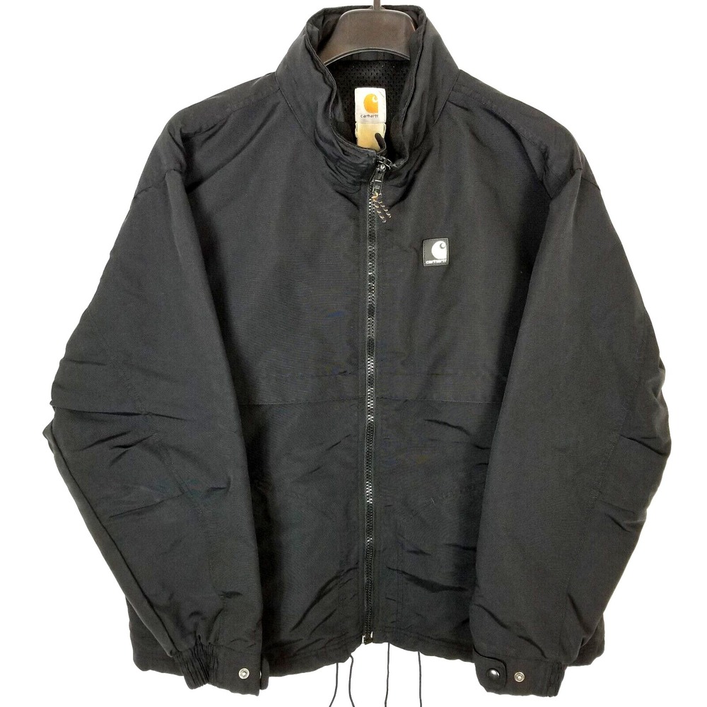 Carhartt Men Nylon Work Jacket Size 2XL Winddefender‎ Hidden Hood Black